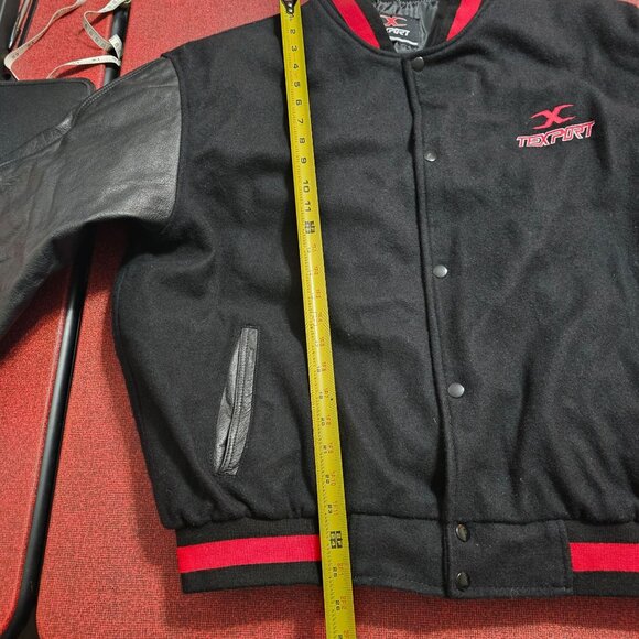 Texport Black & Red Wool Bomber Jacket 2XL Leather Sleeves Moto Bikercore Grunge - Picture 8 of 13
